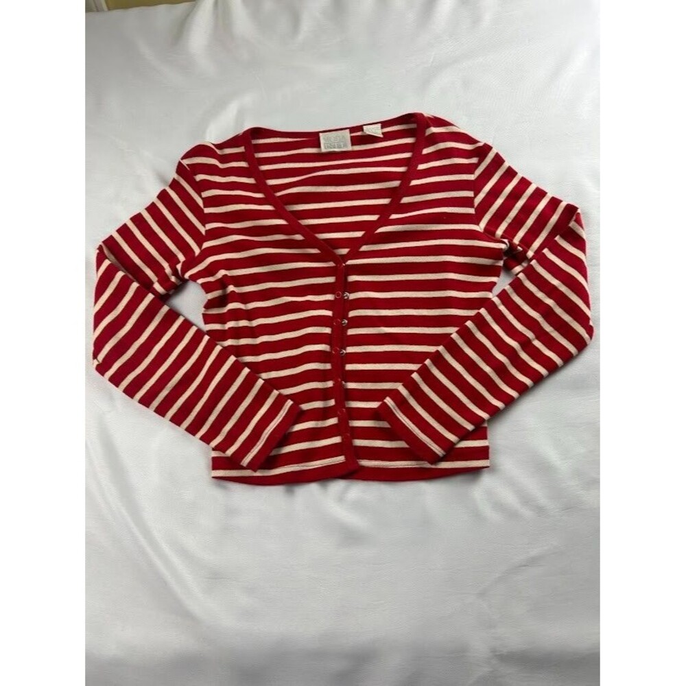 y2k vintage Moda International button top Womens Size xS Red and Creme Striped
